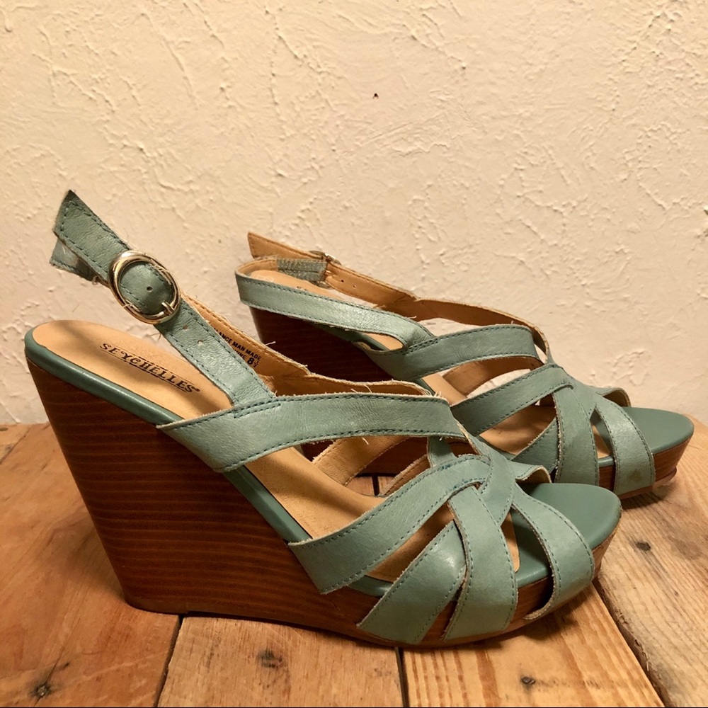 Seychelles teal wedge sandals vintage